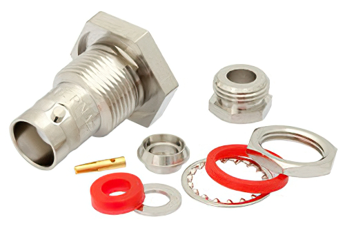 BNC Female Bulkhead Mount Connector Clamp/Solder Attachment for RG58, RG142, RG223, RG400, RG141, RG303, RG55, LMR-195, .480 inch D Hole