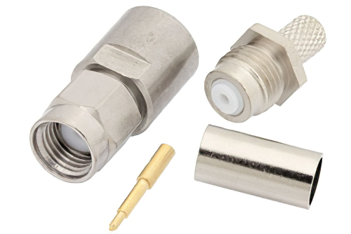 SMA Male Connector Clamp/Solder Attachment for PE-P195, PE-C195, RG58, RG141, RG303, 0.195 inch, LMR-195
