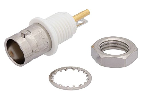 BNC Female Bulkhead Mount Isolated Ground Connector Solder Attachment Solder Cup Terminal, .350 inch D Hole