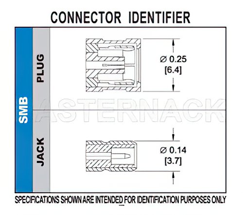 SMB Jack Connector Crimp/Solder Attachment for RG174, RG316, RG188, LMR-100, PE-B100, PE-C100, 0.100 inch