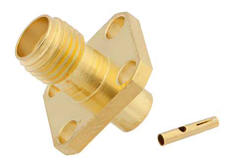 SMA Female Connector Solder Attachment 4 Hole Flange For PE-SR402AL, PE-SR402FL, RG402, .340 inch Hole Spacing