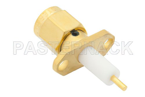 SMA Male Connector Solder Attachment 2 Hole Flange Mount Stub Terminal, .481 inch Hole Spacing