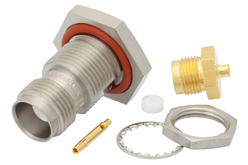 TNC Female Bulkhead Mount Connector Solder Attachment for PE-SR405AL, PE-SR405FL, PE-SR405FLJ, RG405, .480 inch D Hole