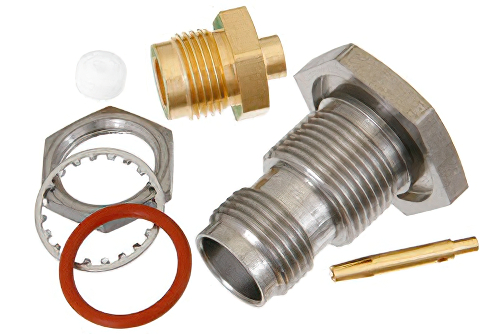 TNC Female Bulkhead Mount Connector Solder Attachment for PE-SR402AL, PE-SR402FL, RG402, .480 inch D Hole