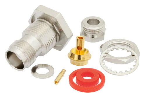 TNC Female Bulkhead Connector Clamp/Solder Attachment For PE-SR405AL, PE-SR405FL, RG405, .480 inch D Hole