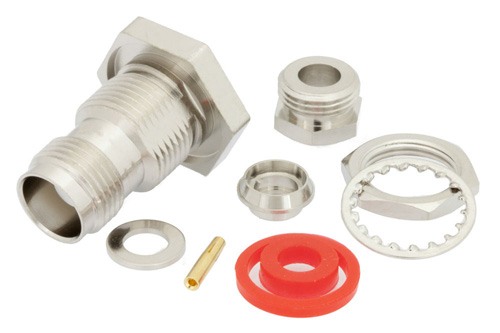 TNC Female Bulkhead Mount Connector Clamp/Solder Attachment For RG58, RG55, RG141, RG142, RG223, RG400, .480 inch D Hole