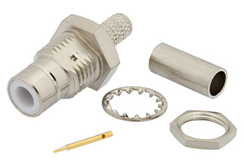 75 Ohm SMB Jack Bulkhead Connector Crimp/Solder Attachment For RG180, RG195, .285 inch D Hole