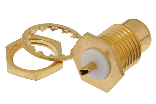 75 Ohm SMC Jack Bulkhead Mount Connector Solder Attachment Solder Cup Terminal, .295 inch D Hole, Rear Mount