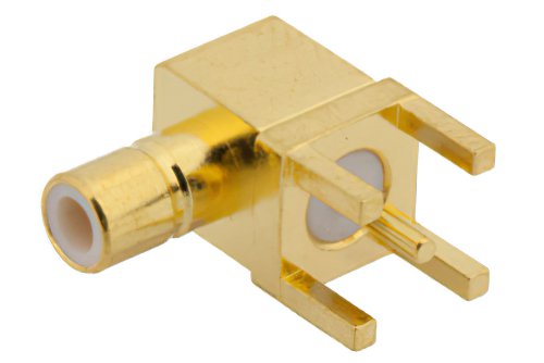 SMB Jack Right Angle Connector Solder Attachment Thru Hole PCB, .200 inch x .067 inch Hole Spacing