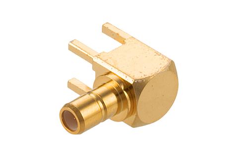 SMB Jack Right Angle Connector Solder Attachment Thru Hole PCB, .200 inch x .067 inch Hole Spacing