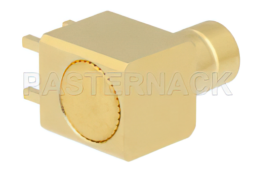 75 Ohm SMB Jack Right Angle Connector Solder Attachment Thru Hole PCB, .200 inch x .067 inch Hole Spacing