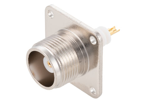 HN Female Connector Solder Attachment 4 Hole Flange Mount Solder Cup Terminal, .906 inch Hole Spacing