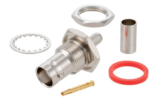 BNC Female Bulkhead Connector Crimp/Solder Attachment For RG58, RG303, RG141, PE-C195, PE-P195, LMR-195, .195 inch