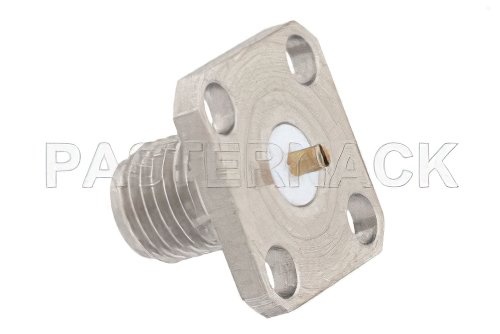 SMA Female Connector Solder Attachment 4 Hole Flange Mount Pin Terminal, .340 inch Hole Spacing