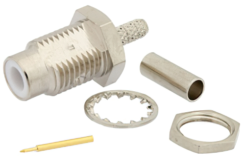 75 Ohm SMC Jack Bulkhead Mount Connector Crimp/Solder Attachment for RG179, RG187, .285 inch D Hole