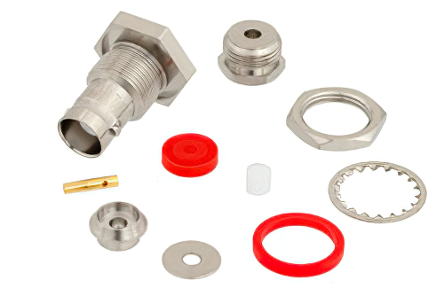 BNC Female Bulkhead Connector Clamp/Solder Attachment For RG174, RG316, RG188, .480 inch D Hole