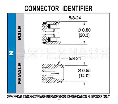 N Male Connector Crimp/Solder Attachment for RG58, RG141