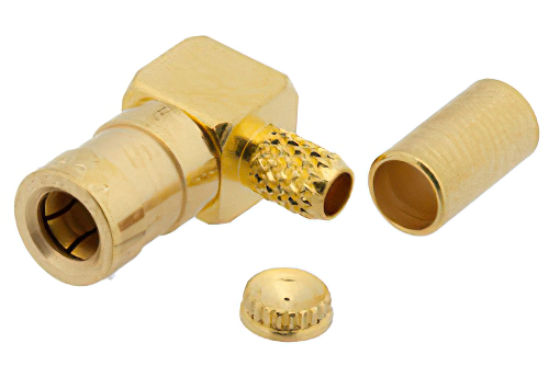 SSMB Plug Right Angle Connector Crimp/Solder Attachment for RG174, RG179, RG316, RG188, PE-B100, PE-C100, 0.100 inch, LMR-100