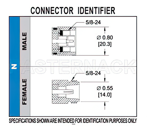 N Male Connector Crimp/Solder Attachment for RG8X, PE-C240, .240 inch, LMR-240