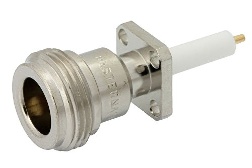 N Female Connector Solder Attachment 4 Hole Flange Mount Pin Terminal, .340 inch Hole Spacing