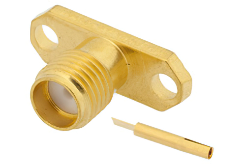 SMA Female Connector Solder Attachment 2 Hole Flange Mount Tab Terminal, .481 inch Hole Spacing