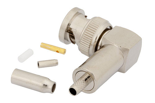 BNC Male Right Angle Connector Crimp/Solder Attachment for RG174, RG316, RG188, .100 inch, PE-B100, PE-C100, LMR-100