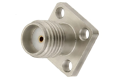 SMA Female Field Replaceable Connector With EMI Gasket 4 Hole Flange 0.015 inch Pin, .375 inch Flange Size