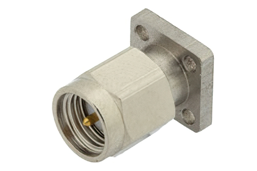 SMA Male Field Replaceable Connector With EMI Gasket 4 Hole Flange 0.012 inch Pin, .375 inch Flange Size