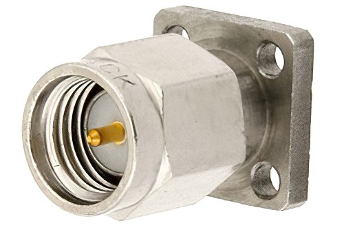 SMA Male Field Replaceable Connector With EMI Gasket 4 Hole Flange 0.018 inch Pin, .375 inch Flange Size