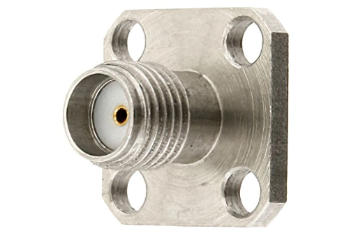 SMA Female Field Replaceable Connector With EMI Gasket 4 Hole Flange Mount .018 inch Pin, .500 inch Flange Size