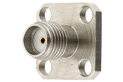 SMA Female Connector Field Replaceable Attachment 4 Hole Flange 0.036 inch Pin, .500 inch Flange Size