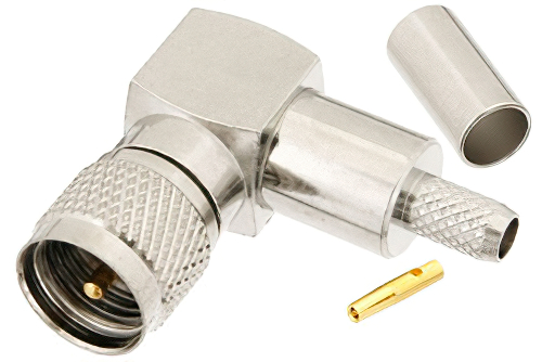Mini UHF Male Right Angle Connector Crimp/Solder Attachment For RG55, RG141, RG142, RG223, RG400