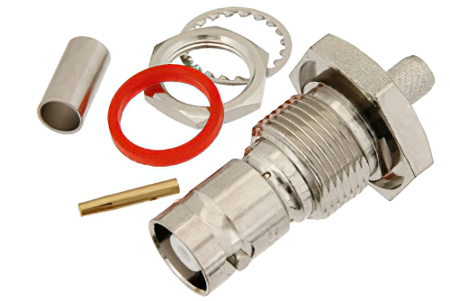 MHV Female Bulkhead Mount Connector Crimp/Solder Attachment for RG58, RG303, RG141, PE-C195, PE-P195, LMR-195, 0.195 inch