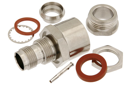 75 Ohm TNC Female Bulkhead Connector Clamp/Solder Attachment For RG11, RG216, .480 inch D Hole