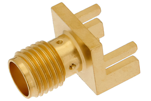SMA Female Connector Solder Attachment .042 inch End Launch PCB, .020 inch x .010 inch Contact