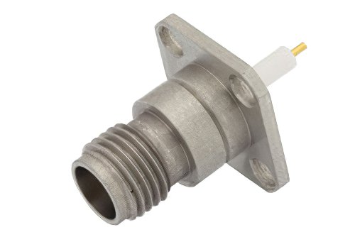 2.4mm Female Connector Solder Attachment 4 Hole Flange Mount Pin Terminal, .340 inch Hole Spacing