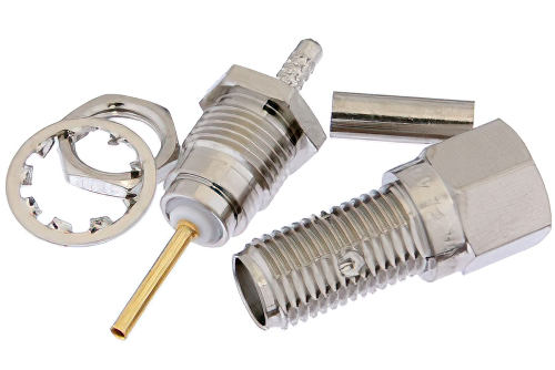 SMA Female Bulkhead Mount Connector Crimp/Solder Attachment for RG178, RG196, .235 inch D Hole