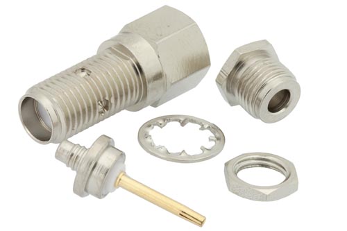 SMA Female Bulkhead Connector Clamp/Solder Attachment For RG188-DS, RG316-DS, .235 inch D Hole