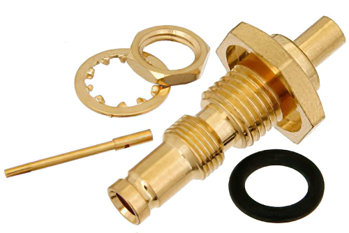 1.0/2.3 Jack Bulkhead Mount Connector Solder Attachment for PE-SR405AL, PE-SR405FL, RG405, .235 inch D Hole