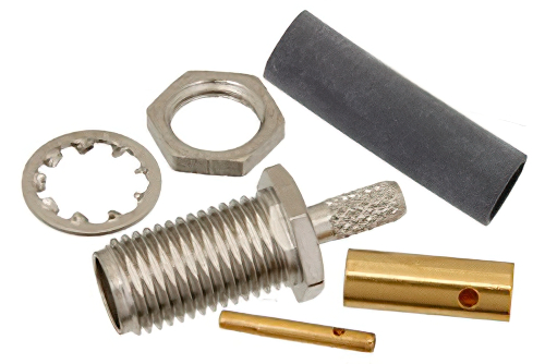 SMA Female Bulkhead Connector Solder Attachment For RG188-DS, RG316-DS, .235 inch D Hole