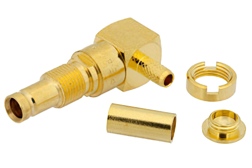 1.0/2.3 Jack Right Angle Bulkhead Connector Crimp/Solder Attachment For RG174, RG316, RG188, .236 inch DD Hole
