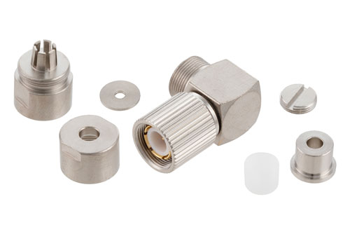 75 Ohm 1.6/5.6 Plug Right Angle Connector Clamp/Solder Attachment For RG179, RG187