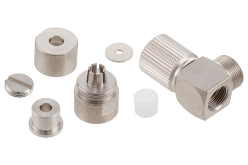 75 Ohm 1.6/5.6 Plug Right Angle Connector Clamp/Solder Attachment For RG179, RG187