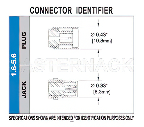 75 Ohm 1.6/5.6 Jack Right Angle Connector Solder Attachment Thru Hole PCB, .200 inch x .052 inch Hole Spacing