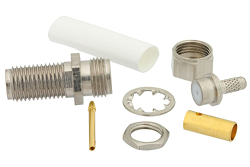 SMA Female Bulkhead Connector Solder/Solder (Captive Contact) Attachment For RG316, RG174, RG188, .235 inch D Hole