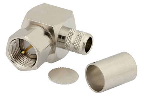75 Ohm F Male Right Angle Connector Crimp/Solder Attachment for RG6-CATV