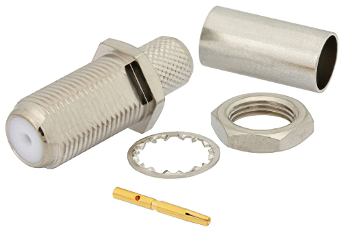 75 Ohm F Female Bulkhead Mount Connector Crimp/Solder Attachment for RG6-CATV