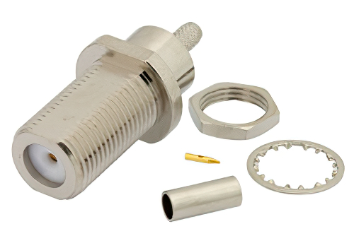 75 Ohm F Female Bulkhead Mount Connector Crimp/Solder Attachment for RG179, RG187, .380 inch DD Hole