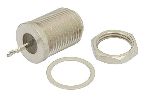 F Female Connector Solder Attachment Bulkhead PCB Surface Mount with Tab Contact