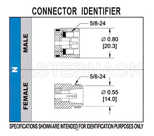 N Male Connector Crimp/Solder Attachment for RG59, RG62, RG71